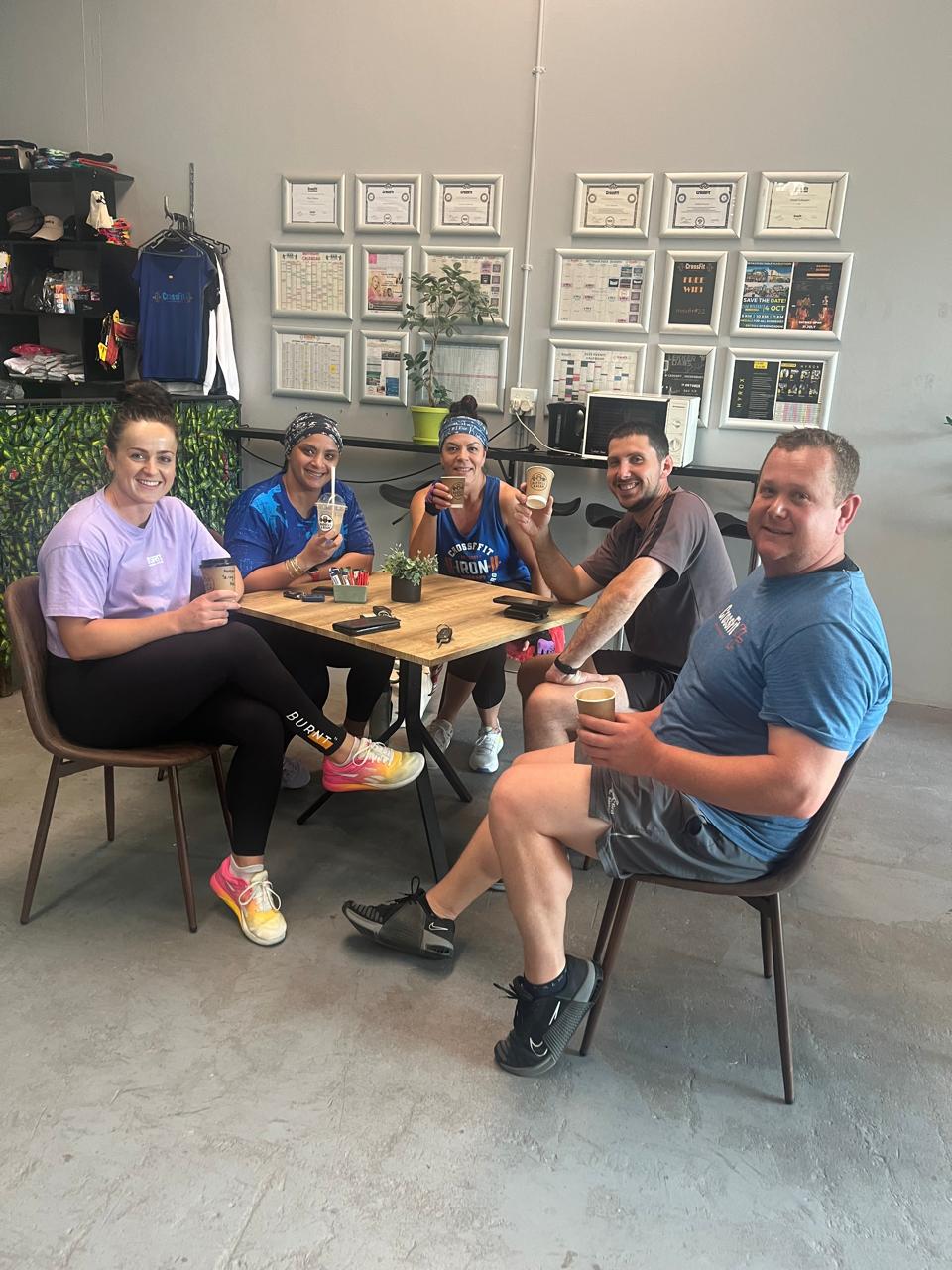 Friends around the Barbell & Bean table